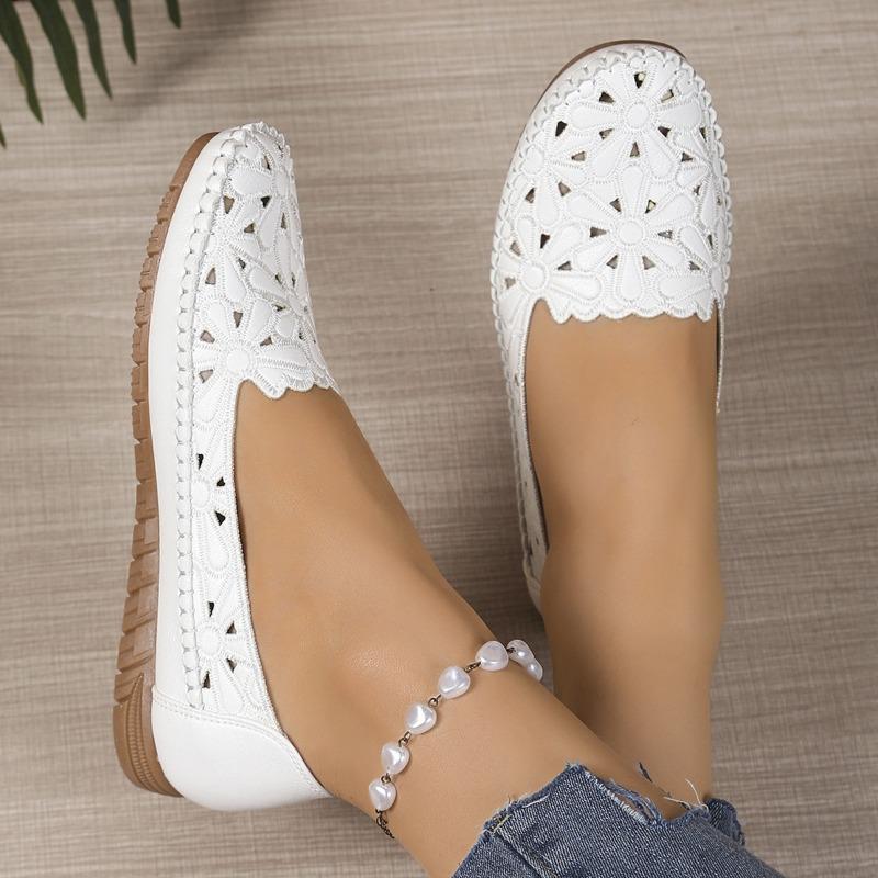 Women s Floral Cut-out Flats Slip-on Breathable Casual Shoes 36