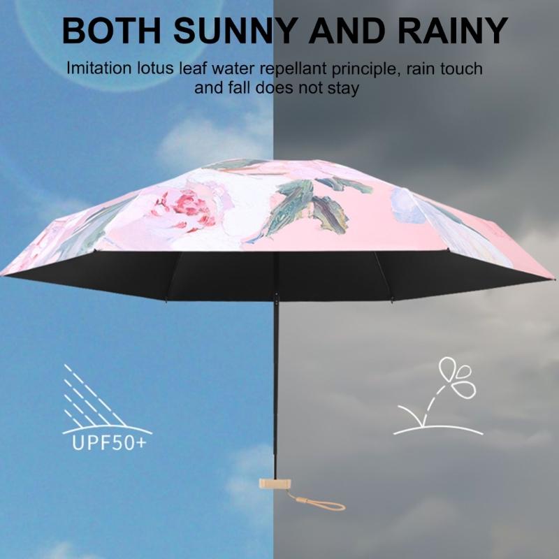 Oil Painting Umbrella Folding Rain Umbrella Travel Umbrella Small Umbrella Folding Umbrella Rain & Sun Umbrella