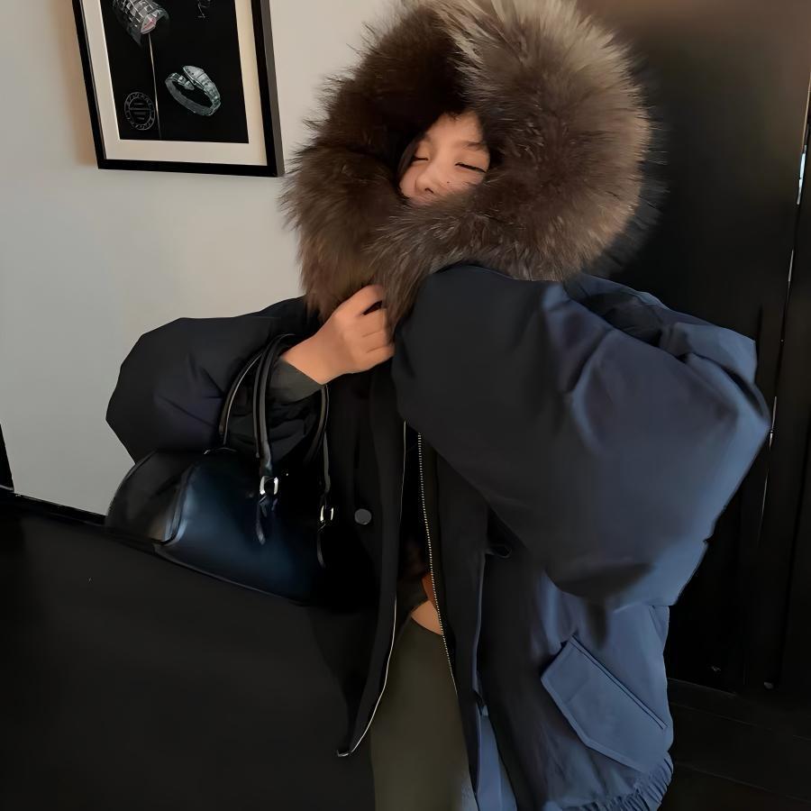 

Winter Fashion Korean Style Puffer Cotton Buckle Coat with Hood S синій