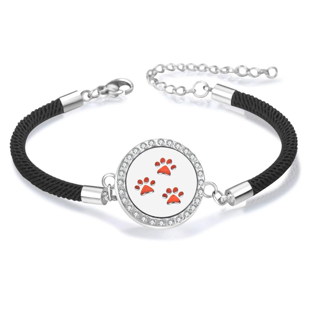 Diamond Inlaid Aroma Diffuser Bracelet: Adjustable Black Rope Wristband for Women