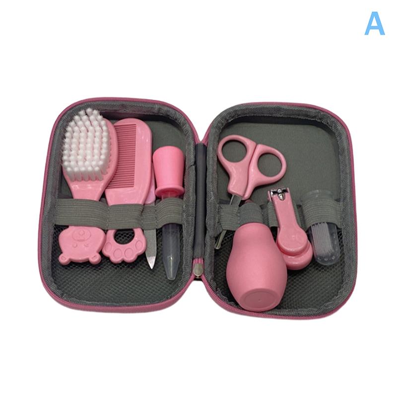 8Pcs/Set Baby Health Care Kit Kids Nail Hair Health Care Thermometer Grooming Brush Comb Clipper Toothbrush Baby Essentials A розовый