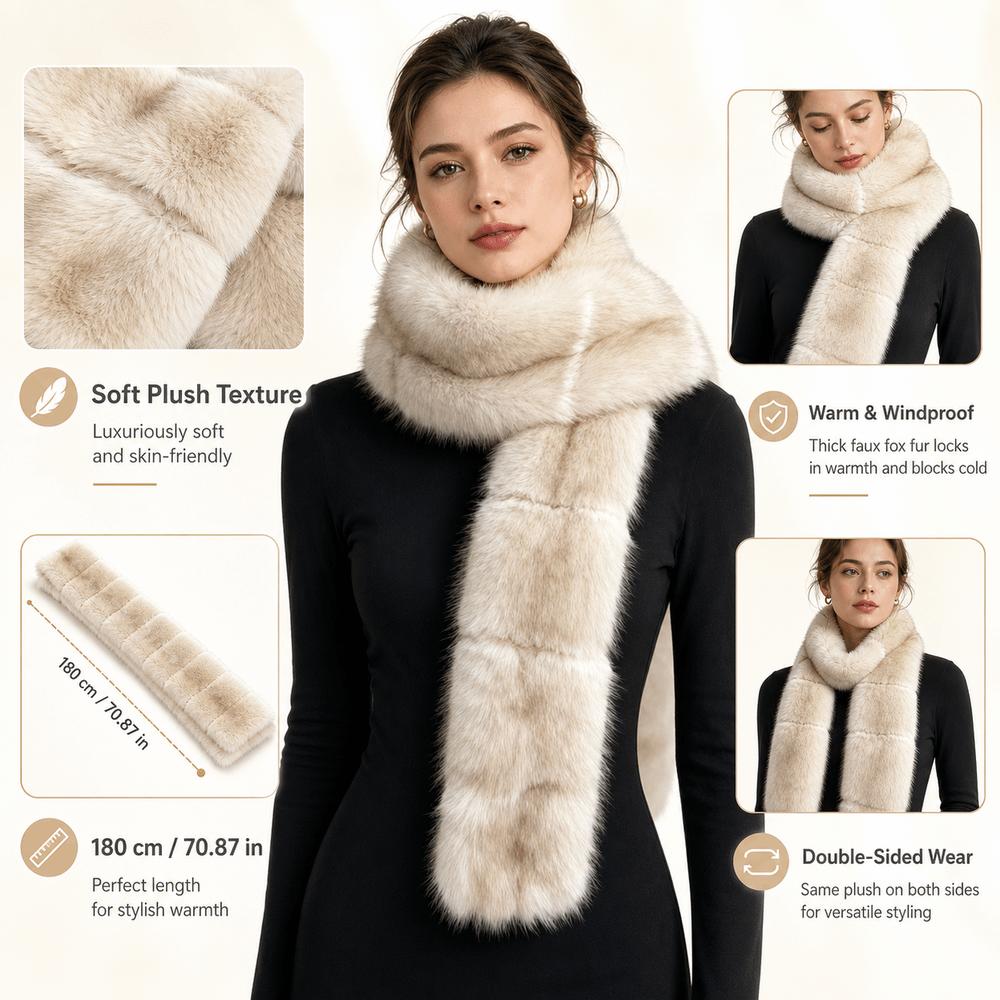 Faux Fox Fur Plush Scarf Double-sided Neck Scarf New Neck Warmer  Women Girl