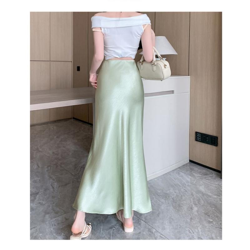 Lace Splicing Acetate Satin New Chinese Style Gentle Temperament Slimming Skirts