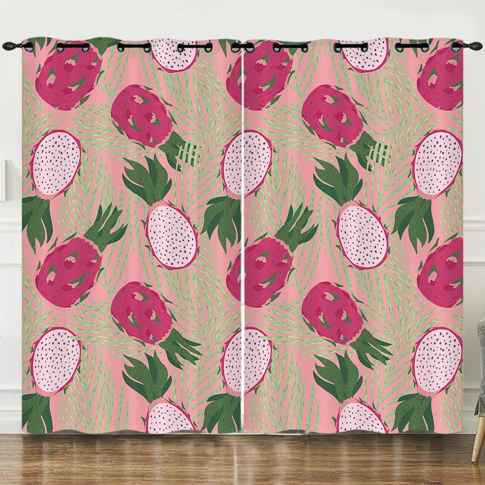 Curtain Cartoon Fruit Dragon Fruit Love 3D Digital Printing Blackout Curtain Punching