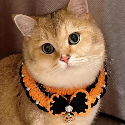 A Hand-Woven Polyester Fiber Halloween Pet Collar Costume with Pumpkin Ghost Spider Pattern, Cartoon Charm Necklace, Suitable for Medium Dogs and Cats