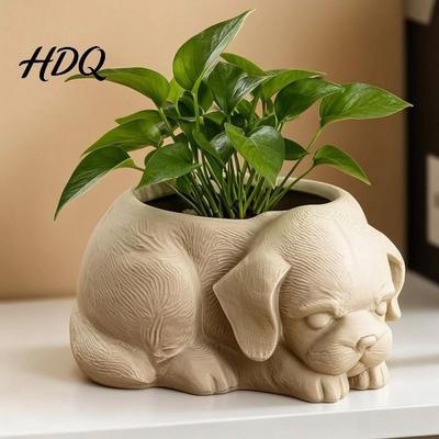 Handmade Painting Craft Pot Cute Puppy Planter 3D Printed Decorative Plant Pot Unique Customizable DIY Container Dog Shaped Planter for Succulents