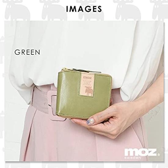 Mozu 86091 Genuine Leather Bifold Short Wallet with Box-Shaped Coin Purse, Swedish Elk Design, Women's, Orange