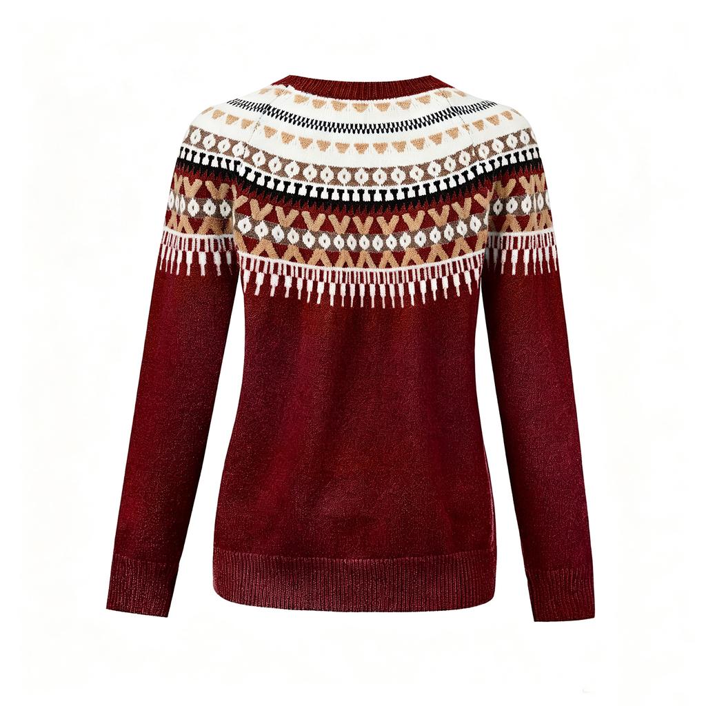 Damen Rundhals Pullover Retro Stricktop