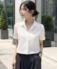 KOLEAT Linen White Slim Short Sleeve Shirt [Crop]