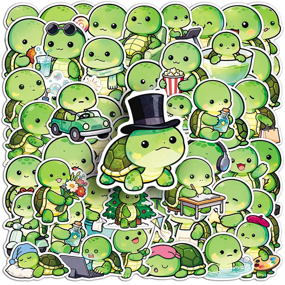10/30/50pcs Cute Funny Green Turtle Cartoon Stickers Kawaii Animal Graffiti Sticker Notebook Water Bottle Phone Decals Toy Gift