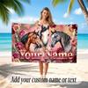 Horse Theme Quick Dry Beach Towel Custom Name Text Print Large Sand Resistant Towel Beach Vacation