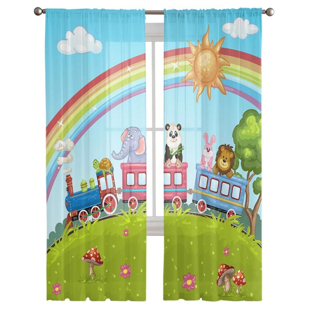 Train Zoo Cartoon Children Sun Rainbow Tulle Sheer Window Curtains for Living Room Bedroom Modern Voile Organza Curtains Drapes