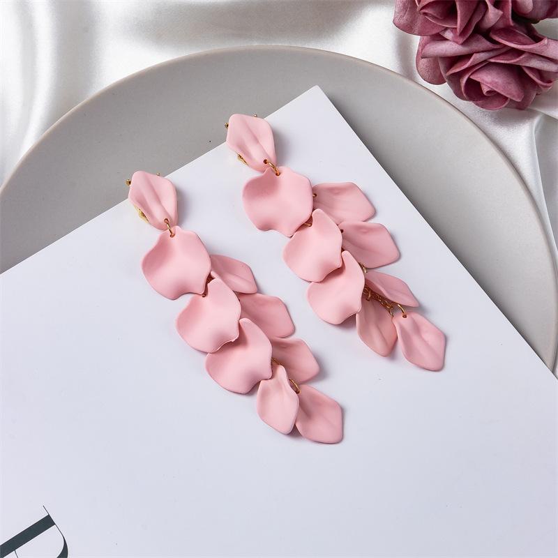 Pinkdudu Moda vermelha rosa flor pétala brincos frescos longo resina flor amarela pingente brincos para mulheres jóias pd315