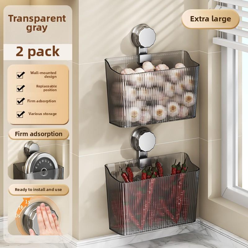 New suction cup wall-mounted kitchen storage rack onion, ginger and garlic seasoning storage kitchen onion, ginger and garlic storage basket rack