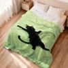 Black Cat  Lime Green Plush Flannel Blanket  MultiSize Machine Washable All Season Cat Lover Gift