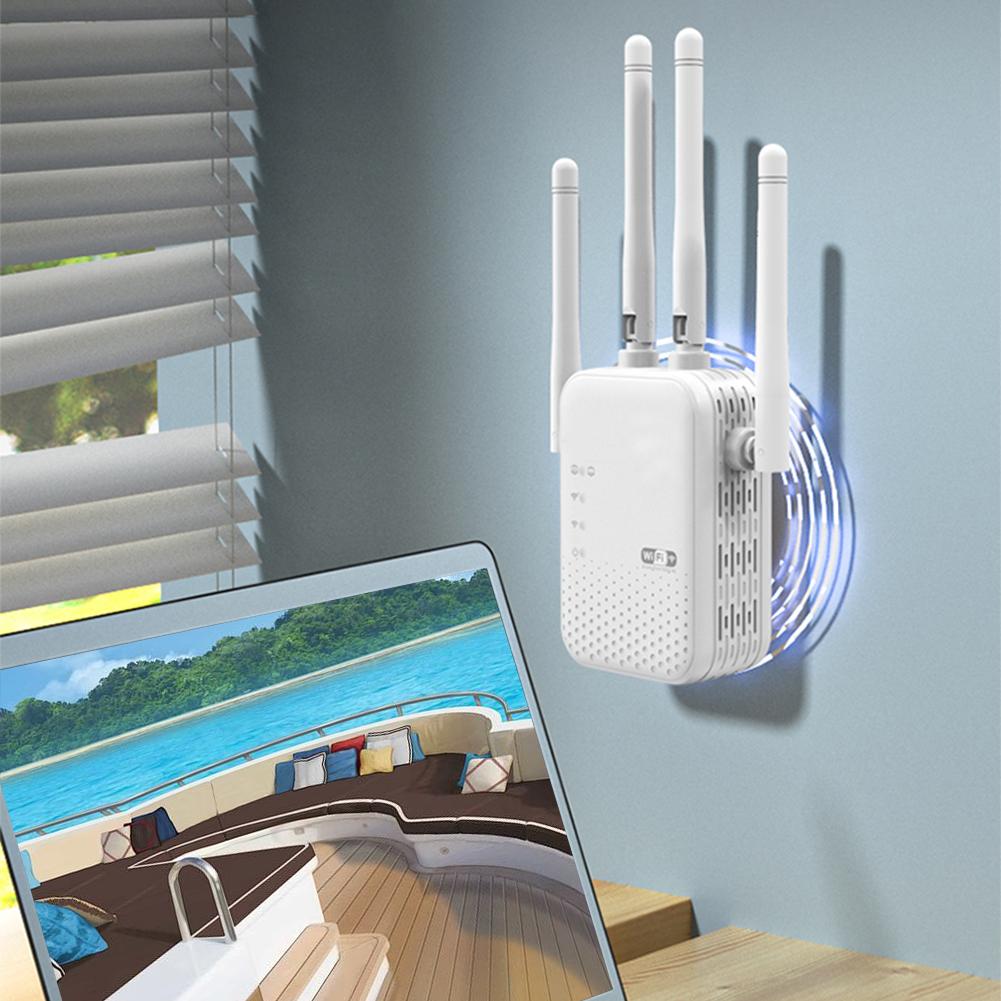 1200Mbps WiFi Signal Booster 4 External Antennas 5GHz & 2.4GHz Dual-Band Internet Extender for Home Office