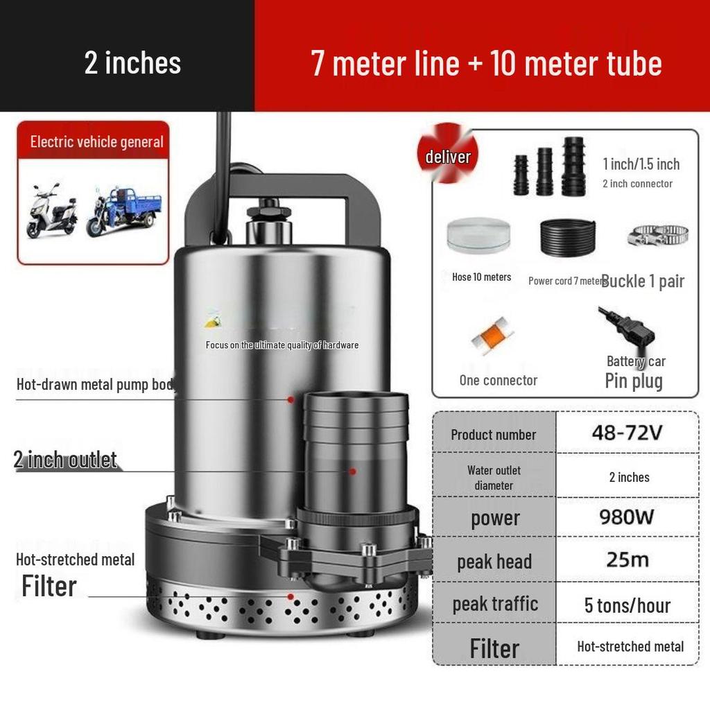 48-72V DC Submersible Pump for Electric Vehicles, Tricycles, and Irrigation