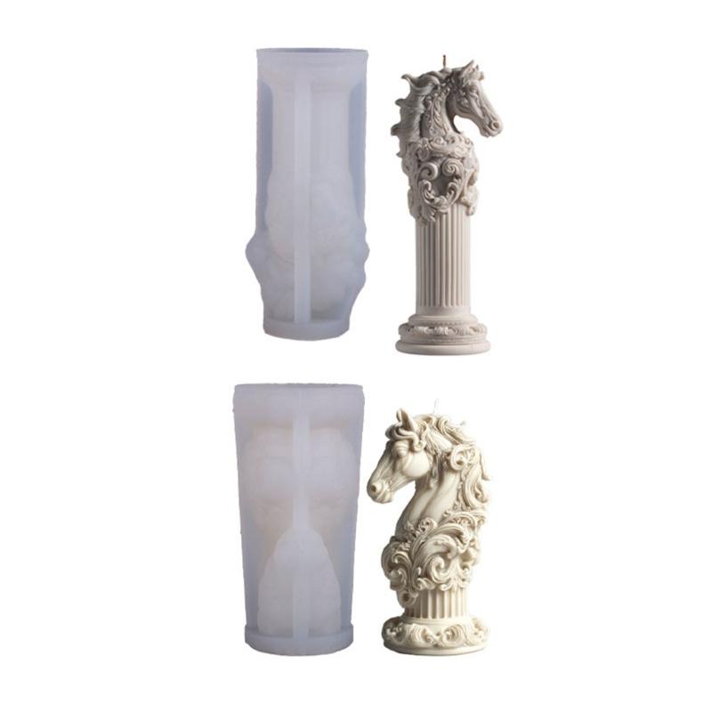 Artistic Horse Sculpture Candle Making Mould Silicone Roman Column Base For Customes Scented Candle Crafting Project