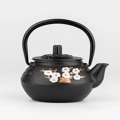 300ML 600ML 800ML Japanese Iron Tea Pot Plum and Bamboo Painted Cast Iron Kettle Boiling Water Set with Strainer Pot