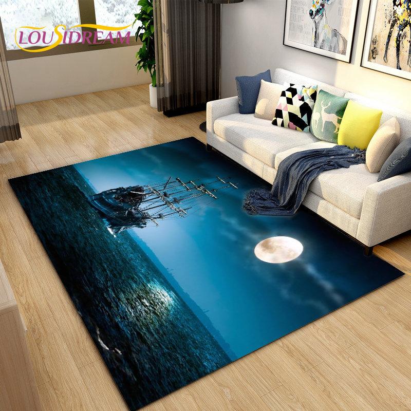 Sea Monster, Boat Ship Barque Area Rug Large,Carpets Rug for Living Bedroom Sofa Doormat Decoration,Kids Play Floor Mat