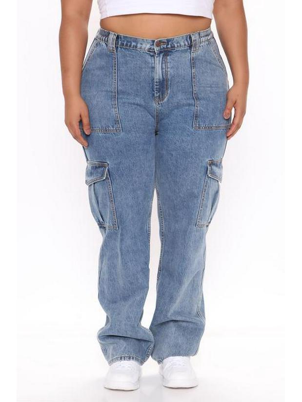 Damskie Jeansy Cargo z Wysokim Stanem, Elastyczne, Wielokieszeniowe, Szerokie Nogawki