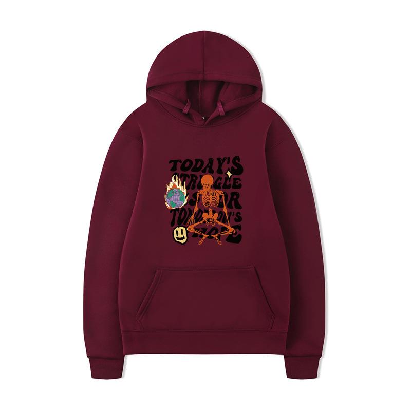 Textual Skeleton Hoodies Print Fashion Sweatshirt Hip Hop Casual Unisex Autumn Winter Fleece Streetwear Tops