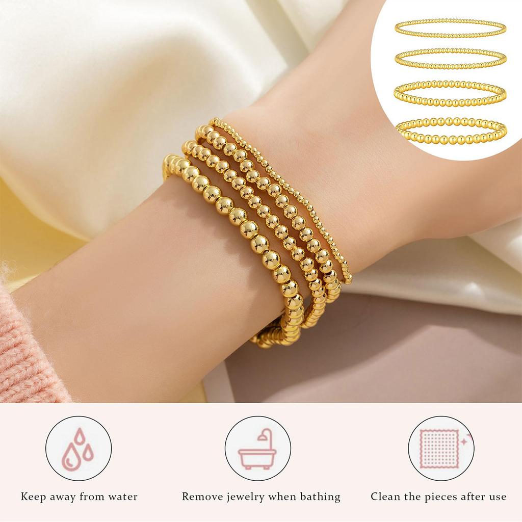 Stretcharmband med guldpläterade pärlor 3/4/5/6/8 mm stapelbart kulpärlarmband för kvinnor och män, trendigt stapelbart armband med zirkon, gåva