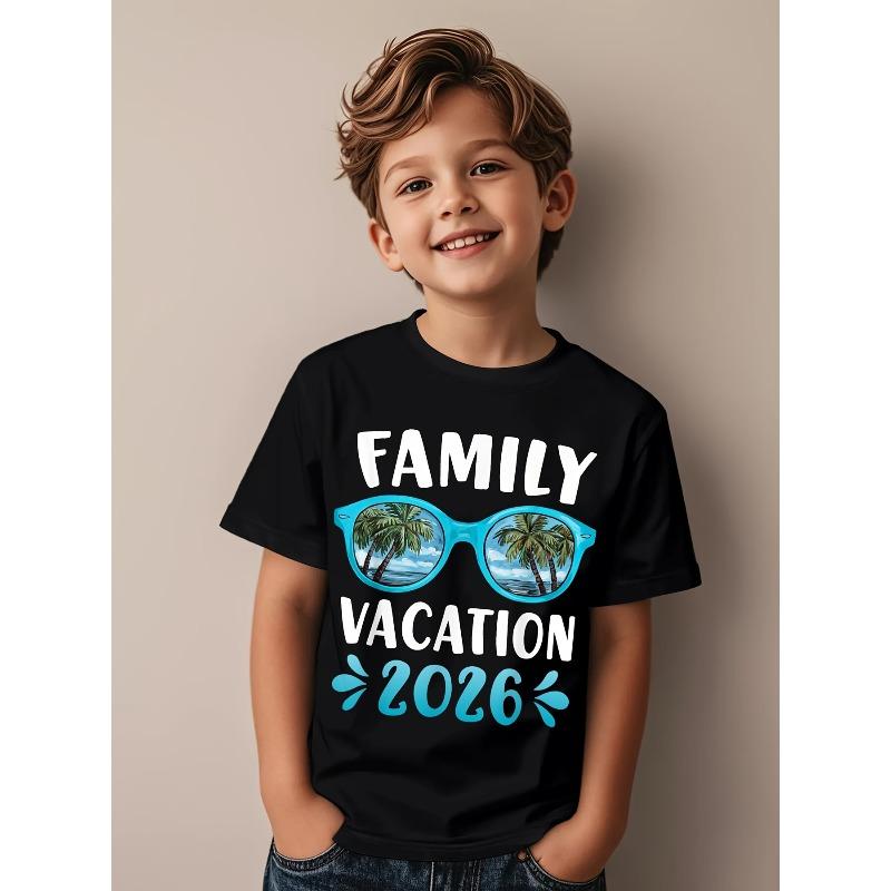 Boys Crewneck T-Shirt for Family Vacation Beach Trip, Cool Novel Matching Graphic 110 чёрный