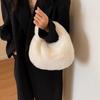 Fur Handbags Women's Small Half Moon Bag Warm Plush Wrist Bags Fashion Furry Short Handle Clutch Ladies Shoulder Bags