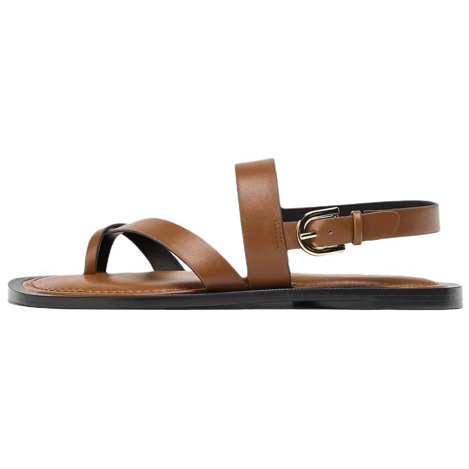 Zara Pu Comfortable Flat Versatile Strap Sandals Women Sandals Brown 2617510105