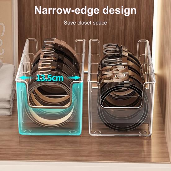 1/2Pcs Belt Storage Boxes Large Capacity 4 Grids Transparent Design Tie Belt Storage Holder Display Case Closet Organizer