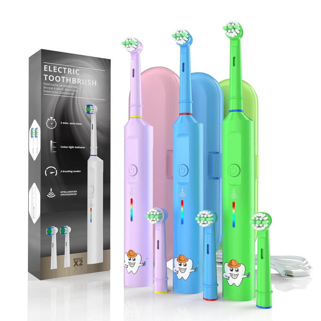 Children's Electric Toothbrush with 360° Rotation, Rechargeable, Suitable for Ages 3-12, and Adults.