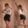 2Pcs/Set Women Nightdress with Pantyhose Hollow Chest Sleeveless Skinny Sheath Secretary Cosplay Uniform Club Dancing Mini