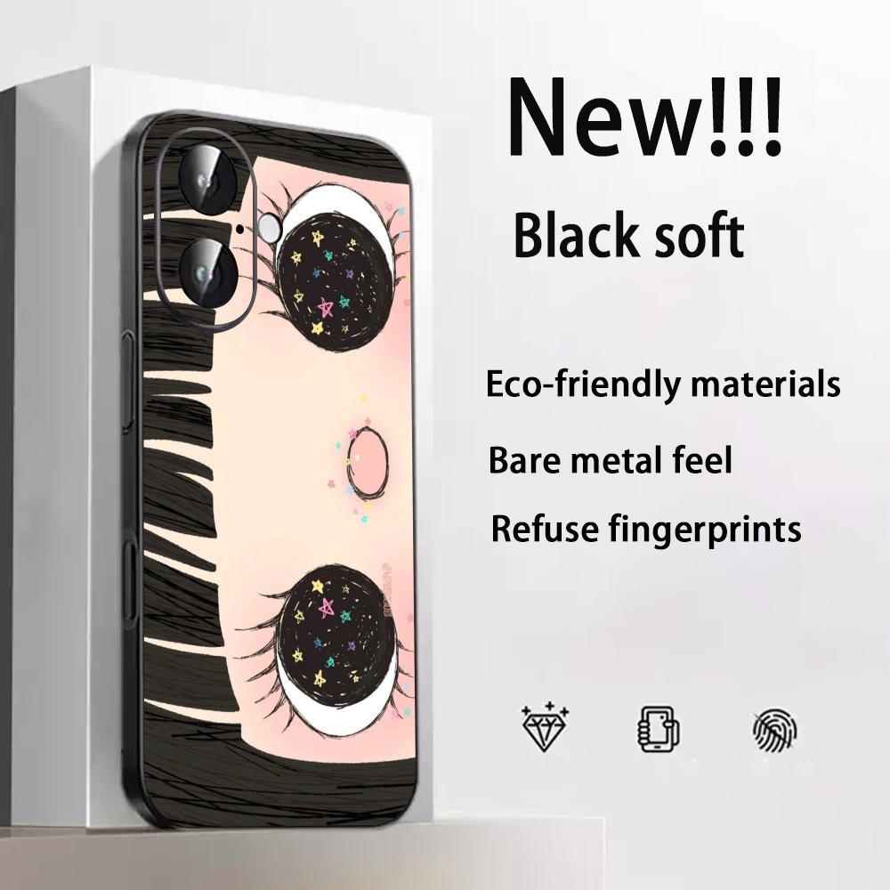 Big-eyed Cute Girl Cartoon Design Phone Case For iPhone 17 16 E 15 14 13 12 Plus Mini Pro Max Soft Black Shockproof Cover