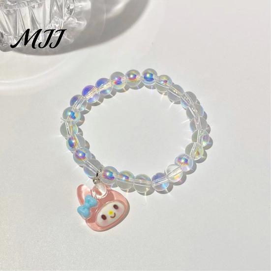 Bracelet Gift for Best Friends Iridescent Beaded Clear Faux Crystal Cute Cartoon Couple Bracelets Animal Charm Girls Transparent Bead