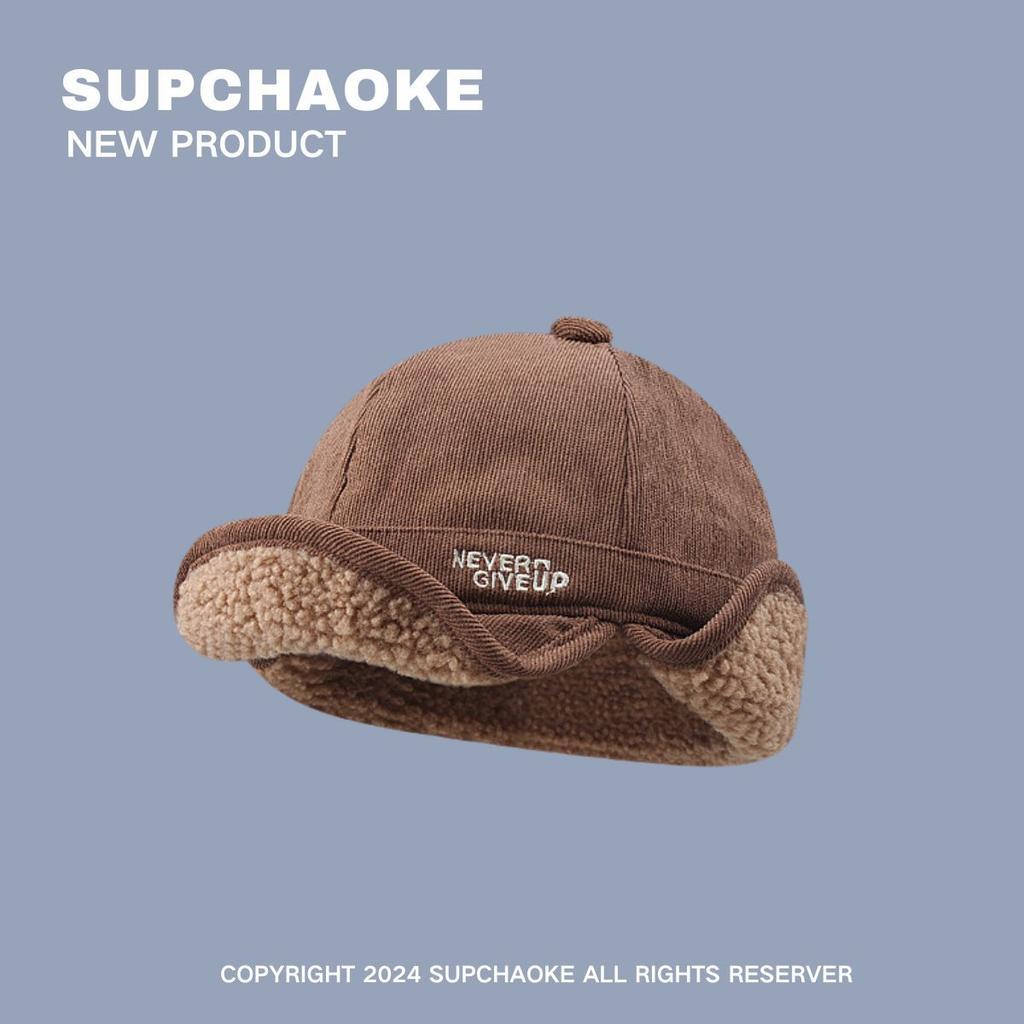 Lamb wool thickened warm duck tongue ear protection hat men and women autumn and winter thickened cycling flight
