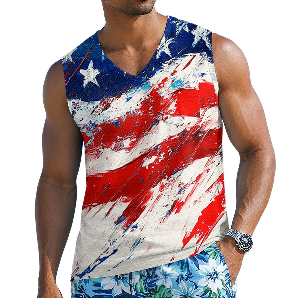 Men's Sleeveless Casual Tank Top with Wide Shoulder Straps and Pocket Lightweight Breathable Summer Beachwear Shirt