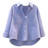Fresh and Light Blue Cotton Shirt for Women: New Spring/Summer Style Single-Pocket Loose-Fit Shirt