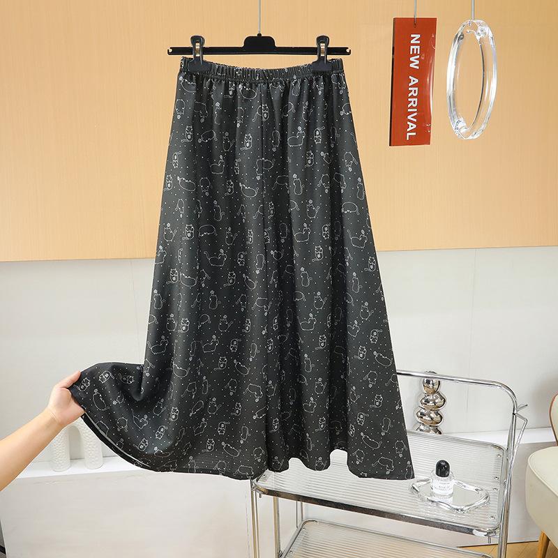 Cool cotton culottes, wide-leg pants, loose and drape, walking pants for home wear, thin legs, floral big swing a-word long skirt