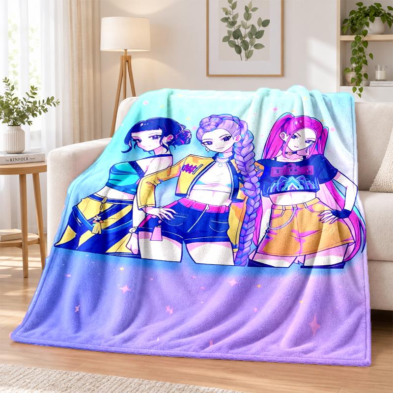 Kpop Demon Hunters Flannel Throw Blanket Soft Warm Cozy For Sofa Bed Indoor Home Bedroom Use
