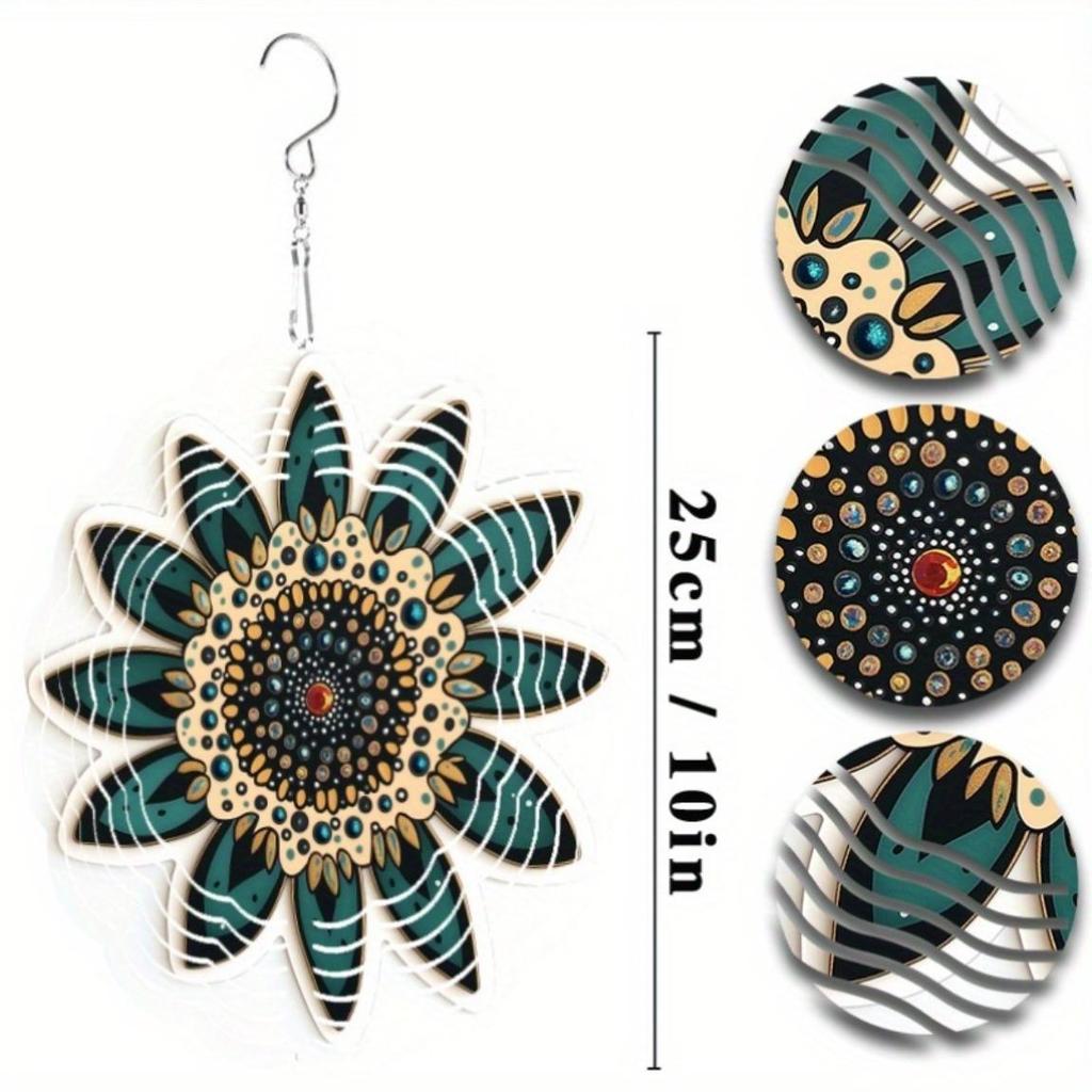 Sunflower Wind Chime for Outdoor Indoor Decor Durable Metal Hanging Garden Patio Porch Jewel Accents Vibrant Blue Green Design