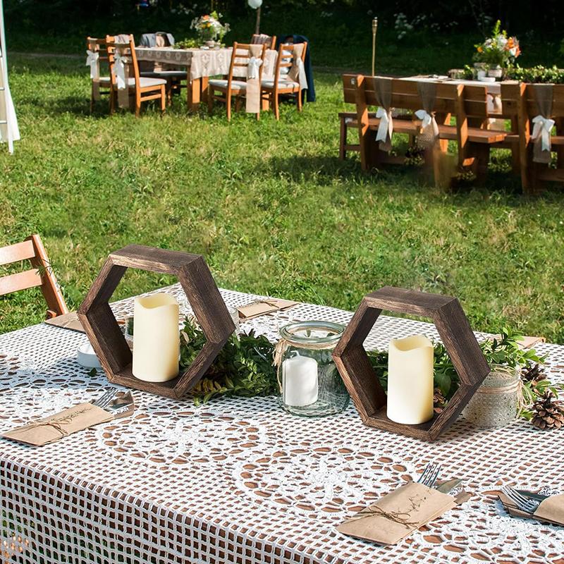 Christmas Wooden Hexagon Frame Garland Candlestick Tung Wood Wedding Table Centerpieces Countryside Style Candle Holder