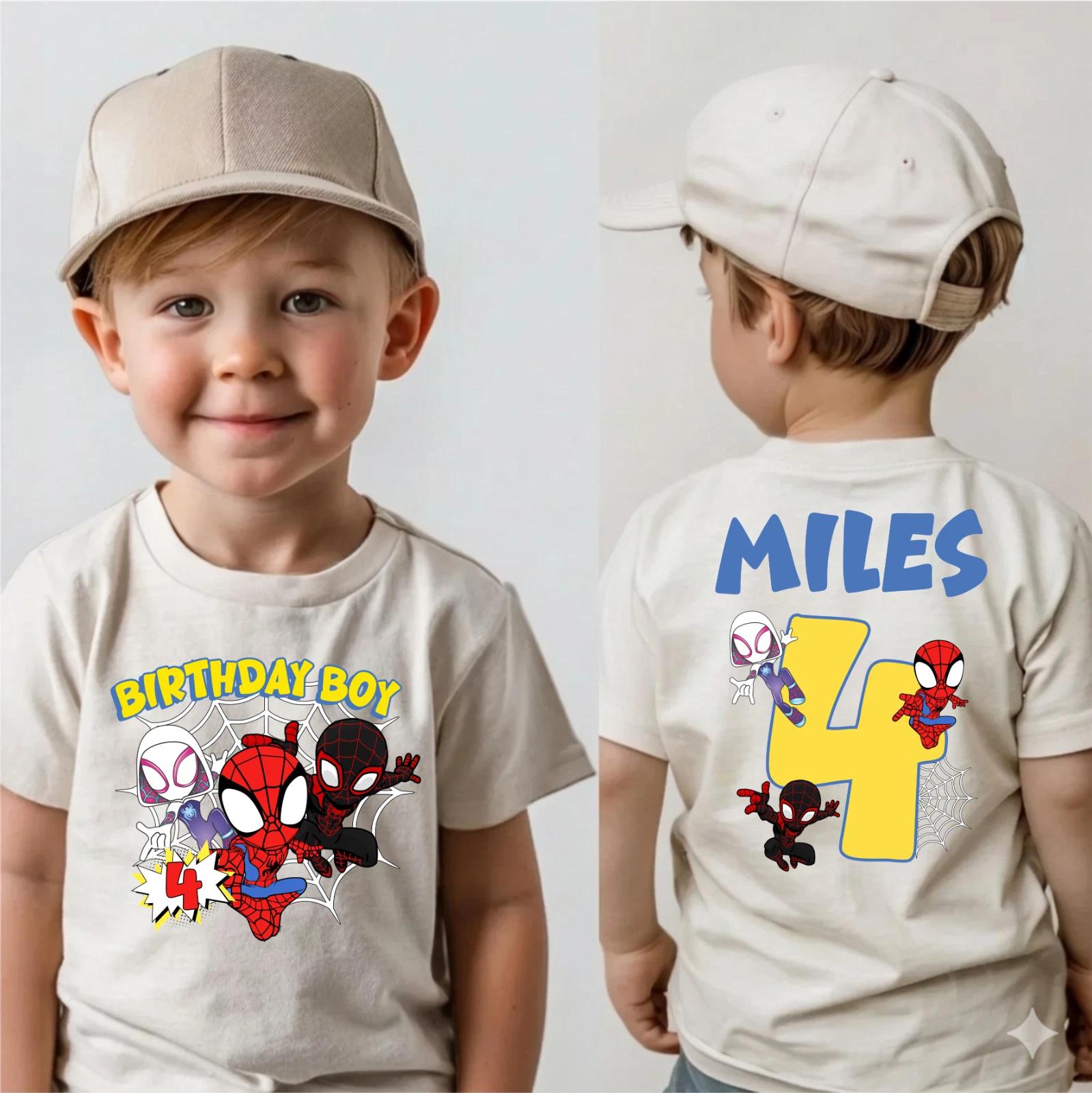 Custom Spidey Birthday Boy T-Shirt, Superhero Boy Shirt, Spiderman Party Tee L