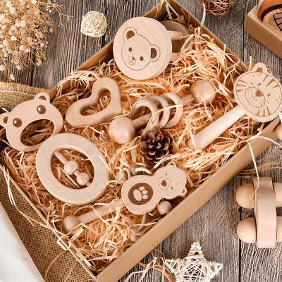 Newborn Baby Toys Hundred Days Wooden Gift Box For Children, Full Moon Baby Soothes Bear, Rattles, Grinds Teeth And Bites