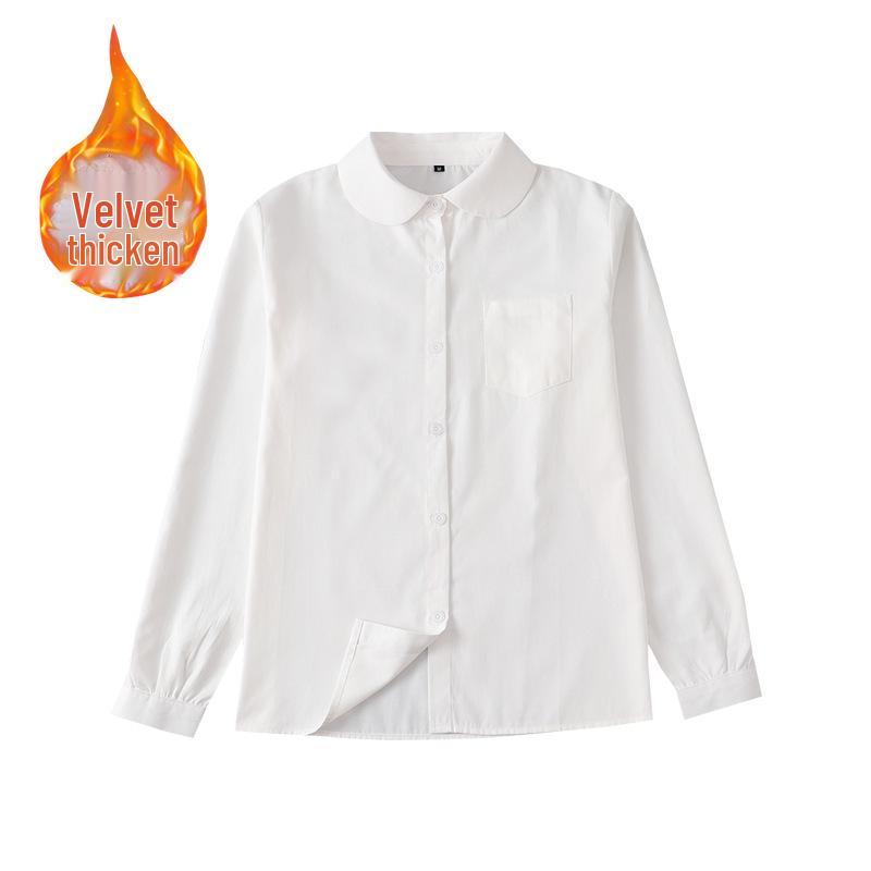 Japanese JK Uniform Long-Sleeve White Shirt, Velvet-Enhanced, Pointed/Square Collar, Opaque, School Uniform.