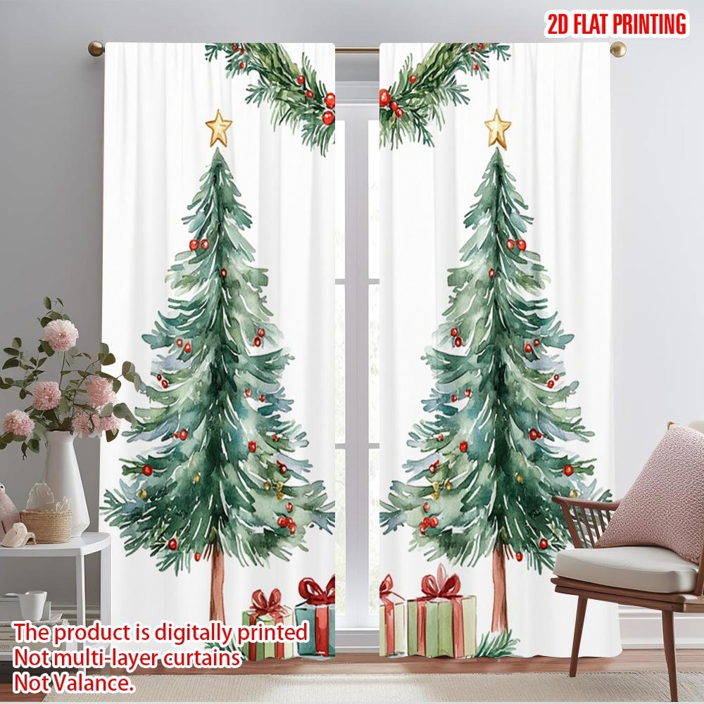 

2pcs,2D plane printing Window Curtain Christmas Trees Snow Gift (3) Polyester Fabric (without rod) Decorations For Home Perfect 52.50×116.00 CM 2pcs