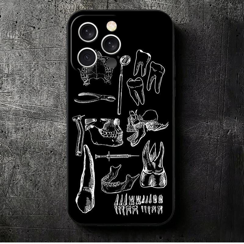 

Tooth Dentist Pattern Soft Phone Case for iPhone 16 16E 17 Air 15 Pro Max 14 Plus 13 Mini 11 12 7 Black Cover Back Shell iPhone 14 ProMax
