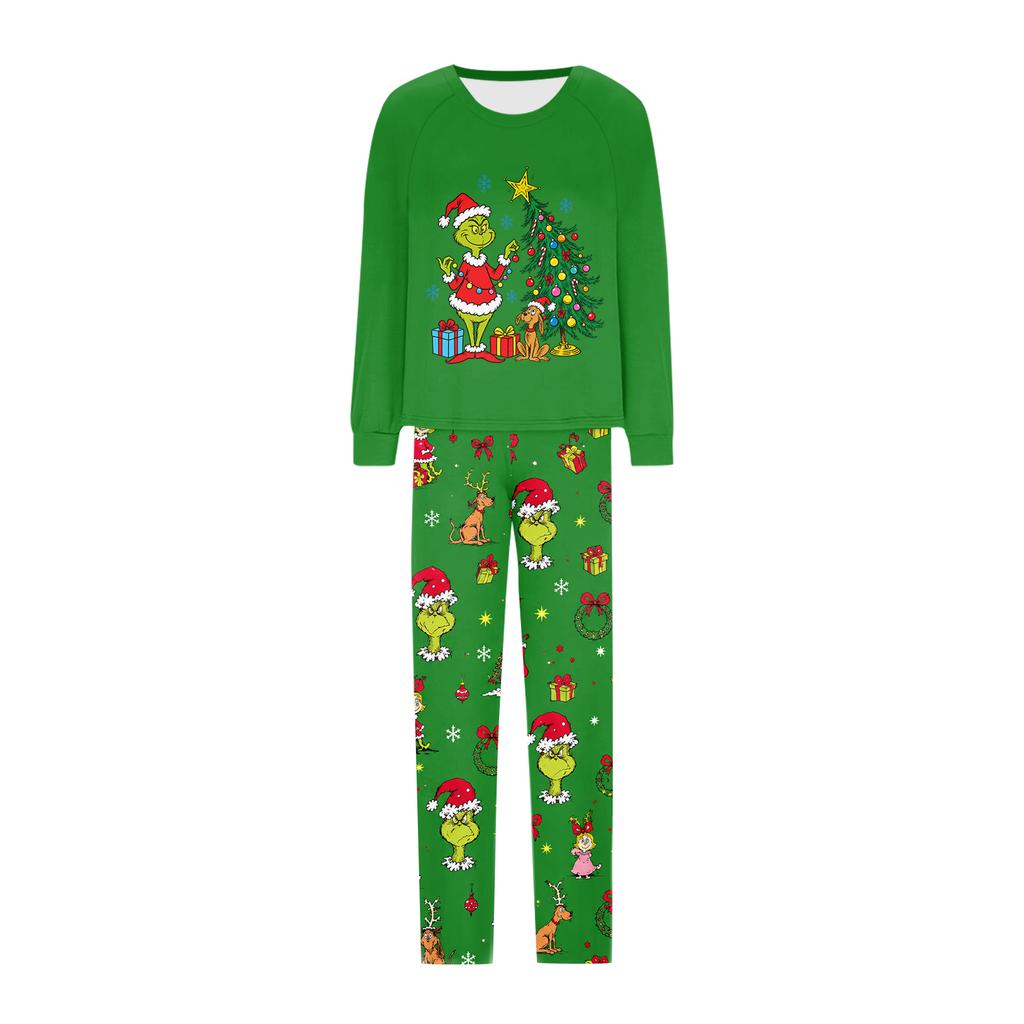 Parent-Child Matching Christmas Print Loungewear Set, Long Sleeve Top and Uncuffed Pants with Raglan Sleeves