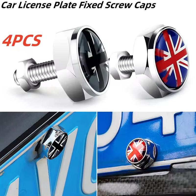 4 Stück Auto Kennzeichenhalter Befestigungsschraube Mutter Kappen Britische Flagge Emblem Zubehör