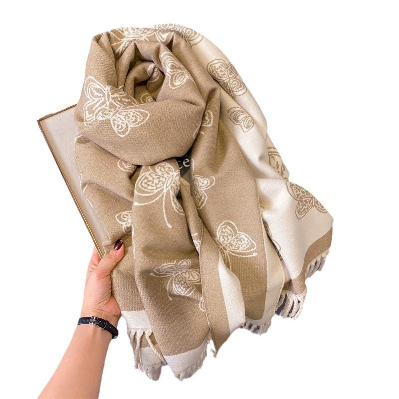 Very positive~ Cute butterfly double-sided thickened jacquard scarf, winter women's office large shawl to keep warm